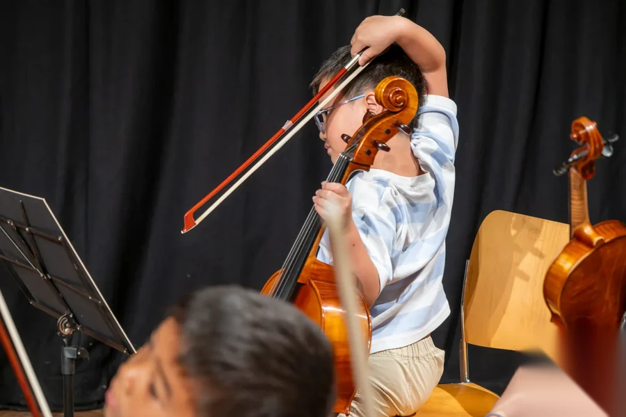 Young cellist performing at the Fringe Youth Festival 2026, photographed by Stuart Rankin